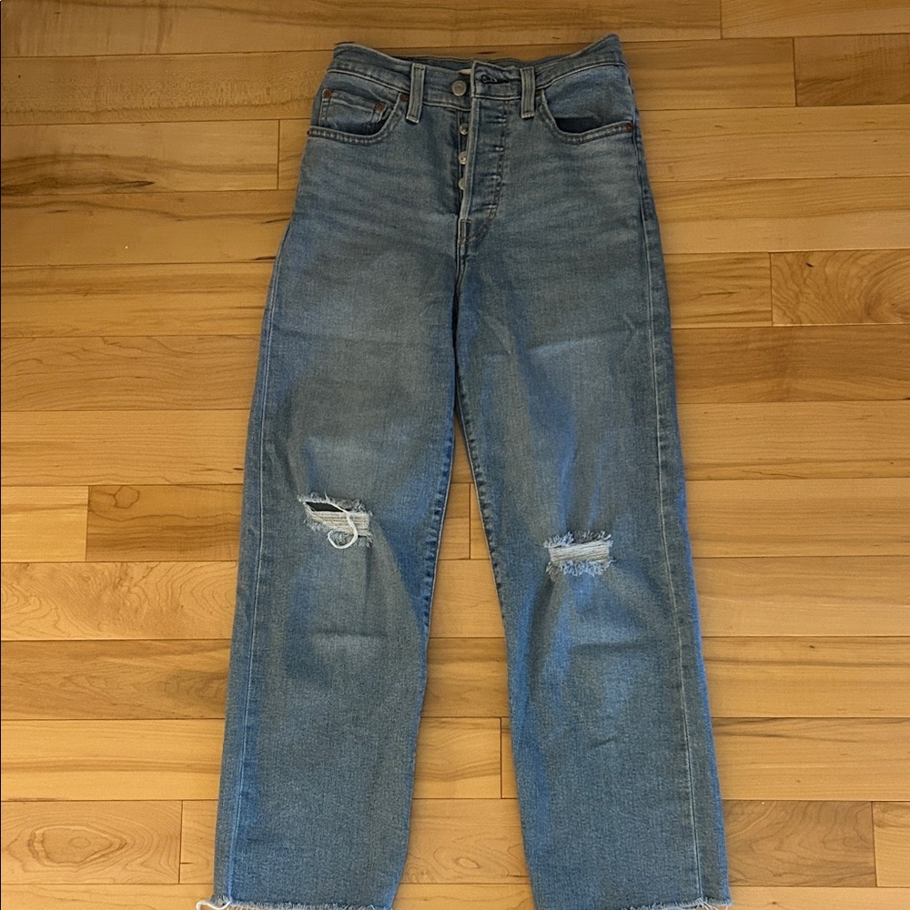Levi's Rib Cage Straight Ankle Distressed Mid-Blue Jeans